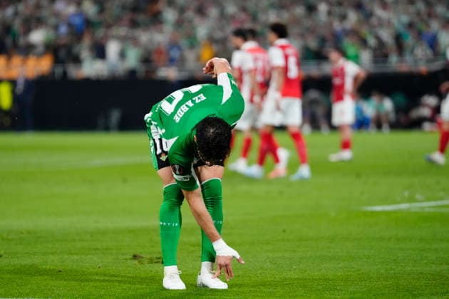 Real Betis Balompie v SC Braga - UEFA Europa League 2025 26 Quarter-Final Second Leg Abde Ezzalzouli left winger of Betis and Morocco celebrates after scoring his sides first goal during the UEFA Europa League 2025 26 Quarter-Final Leg Two match between Real Betis Balompie and SC Braga at estadio La Cartuja on April 16, 2026 in Seville, Spain. Sevilla Spain  Copyright: xJosexBretonx originalFilename:bretonhernandez-realbeti260416_np27a.jpg