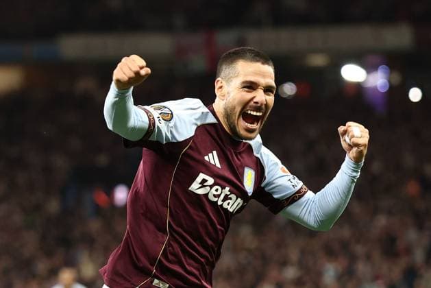 Emi Buendia of Aston Villa celebrates a goal 2-0. Aston Villa v Bologna, UEFA Europa League, Quarter Final, Second Leg, Football, Villa Park, Birmingham, UK - 16 Apr 2026Birmingham Villa Park United Kingdom EDITORIAL USE ONLY No use with unauthorised audio, video, data, fixture lists, club league logos or live services. Online in-match use limited to 120 images, no video emulation. No use in betting, games or single club league player publications.  Copyright: xRyanxBrowne Shutterstockx 16828672bv