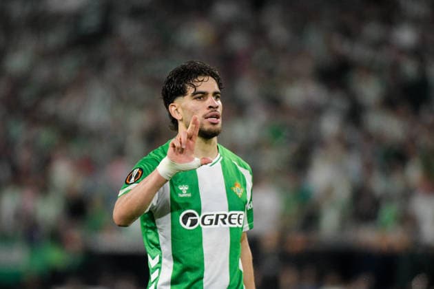 Real Betis Balompie v SC Braga - UEFA Europa League SEVILLA, SPAIN - APRIL 16: Abde Ezzalzouli of Real Betis Balompie celebrate his goal during the UEFA Europa League 2025 26 Quarter-Final match between SC Braga and Real Betis Balompie at Estadio Estadio La Cartuja on April 16, 2026 in Sevilla, Spain (Photo by Samuel Carreno) Sevilla Sevilla Andalucia Spain Copyright: xSamuelxCarrenox 000_2245
