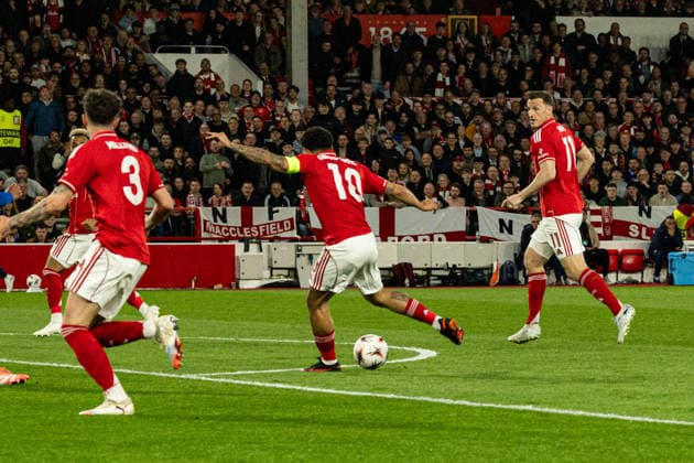 RECORD DATE NOT STATED 16th April 2026; The City Ground, Nottingham, England; UEFA Europa League Football, Nottingham Forest versus Porto; Morgan Gibbs-White of Nottingham Forest scores in the 12th minute to make the score 1-0 and 2-1 on aggregate GodfreyxPitt