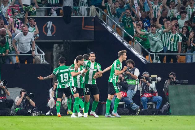 April 16, 2026, Sevilla, Sevilla, Spain: Abde Ezzalzouli of Real Betis celebrates a goal during the UEFA Europa League 2025 26 Quarter-Final Second Leg match between Real Betis and SC Braga at La Cartuja Stadium on April 16, 2026, in Sevilla, Spain. Sevilla Spain - ZUMAa181 20260416_zaa_a181_288 Copyright: xJoaquoÂ­NxCorcherox