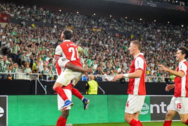 Real Betis Balompie v SC Braga - UEFA Europa League SEVILLA, SPAIN - APRIL 16: Gorby of SC Braga celebrate his goal during the UEFA Europa League 2025 26 Quarter-Final match between SC Braga and Real Betis Balompie at Estadio Estadio La Cartuja on April 16, 2026 in Sevilla, Spain (Photo by Samuel Carreno) Sevilla Sevilla Andalucia Spain Copyright: xSamuelxCarrenox 000_1607