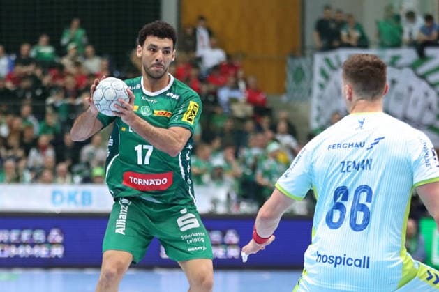 Handball DAIKIN HBL, SC DHfK Leipzig - VfL Gummersbach; 16.04.2026 Ahmed Khairi (17, SC DHfK Leipzig). Handball, DAIKIN HBL, 1. Bundesliga, Saison 2025 2026, 21. Spieltag (Nachholer): SC DHfK Leipzig vs. VfL Gummersbach am 16.04.2026 in der Quarterback Immobilien Arena Leipzig. Copyright: xBEAUTIFULxSPORTS JanxKaeferx