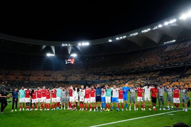 Real Betis Balompie v SC Braga - UEFA Europa League 2025 26 Quarter-Final Second Leg Braga players celebrates the victory after winning the UEFA Europa League 2025 26 Quarter-Final Leg Two match between Real Betis Balompie and SC Braga at estadio La Cartuja on April 16, 2026 in Seville, Spain. Sevilla Spain  Copyright: xJosexBretonx originalFilename:bretonhernandez-realbeti260416_npdkV.jpg