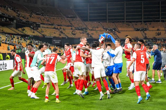 Real Betis Balompie v SC Braga - UEFA Europa League SEVILLA, SPAIN - APRIL 16: Players of SC Braga reaction after win the UEFA Europa League 2025 26 Quarter-Final match between SC Braga and Real Betis Balompie at Estadio Estadio La Cartuja on April 16, 2026 in Sevilla, Spain (Photo by Samuel Carreno) Sevilla Sevilla Andalucia Spain Copyright: xSamuelxCarrenox 000_1705A