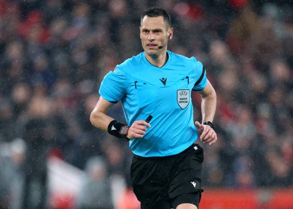 Liverpool FC v Paris Saint-Germain FC - UEFA Champions League 2025 26 Quarter-Final Second Leg Uefa Referee Maurizio Mariani running during the UEFA Champions League 2025 26 Quarter-Final Second Leg match between Liverpool FC and Paris Saint-Germain FC at Anfield on April 14, 2026 in Liverpool, England. WARNING! This Photograph May Only Be Used For Newspaper And Or Magazine Editorial Purposes. May Not Be Used For Publications Involving 1 player, 1 Club Or 1 Competition Without Written Authorisation From Football DataCo Ltd. For Any Queries, Please Contact Football DataCo Ltd on +44 (0) 207 864 9121 Liverpool Anfield England United Kingdom Copyright: xAllstarxPicturexLibraryxLtdx
