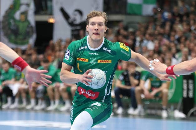 Handball DAIKIN HBL, SC DHfK Leipzig - VfL Gummersbach; 16.04.2026 Blaer Hinriksson (44, SC DHfK Leipzig). Handball, DAIKIN HBL, 1. Bundesliga, Saison 2025 2026, 21. Spieltag (Nachholer): SC DHfK Leipzig vs. VfL Gummersbach am 16.04.2026 in der Quarterback Immobilien Arena Leipzig. Copyright: xBEAUTIFULxSPORTS JanxKaeferx