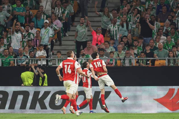 ESP: Real Betis-SC Braga. UEFA Europa League. Quarter-Finals, second Leg. Pau Victor of SC Braga during the UEFA Europa League match, Quarter-Finals, second leg between Real Betis and SC Braga. Olimpico de la Cartuja Stadium on April 17, 2026 in Sevilla, Spain. kpng Copyright: xAntonioxPozox xPRESSINPHOTOx AP_260417_BET_BRA_2526_043