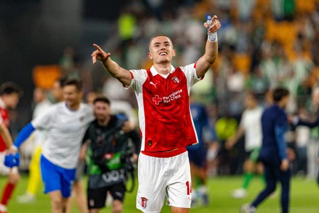 Gustaf Lagerbielke (14) seen during UEFA Europa League quarterfinal game between teams of Real Betis Balompie and SC Braga (Maciej Rogowski Ball Raw Images) Sevilla Estadio La Cartuja Spain Copyright: xMaciejxRogowskix ROG_RBvBRA-30