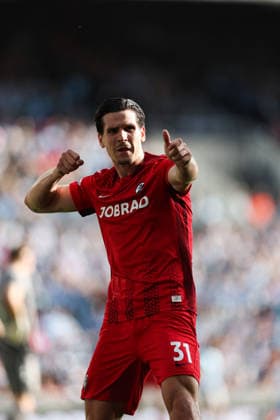 April 16, 2026, Vigo, Vigo, Spain: VIGO, SPAIN - APRIL 16: Igor Matanovic of SC Freiburg celebrates goal in to the UEFA Europa League 2025 26 Quarter-Final Leg Two match between Real Club Celta and SC Freiburg at Estadio Balaidos on April 16, 2026 in Vigo, Spain Vigo Spain - ZUMAe141 20260416_zsp_e141_019 Copyright: xLuisxEirasx