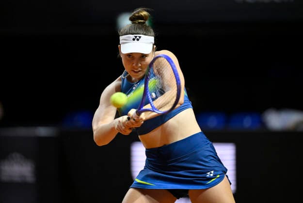 Linda Noskova (CZE) Aktion Tennis Damen Porsche-Cup Porsche Tennis Grand Prix GP Stuttgart 2026 Porsche Arena 11-19.04.2026 DFL REGULATIONS PROHIBIT ANY USE OF PHOTOGRAPHS AS IMAGE SEQUENCES AND OR QUASI-VIDEO Tennis Damen Porsche-Cup Porsche Tennis Grand Prix GP Stuttgart 2026
