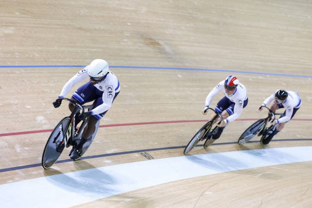 UCI Track World Cup: Hong Kong Picture by Alex Whitehead SWpix.com - 17 04 2026 - Cycling - UCI Track World Cup: Hong Kong - Hong Kong Velodrome, Tseung Kwan O, Hong Kong, China - Men™s Team Sprint - First Round - Timmy Gillion (France), Rayan Helal (France), Etienne Oliviero (France) Hong Kong Hong Kong Velodrome Hong Kong SAR, CHINA Copyright: x xSWpix.comx(t axPhotographyxHubxLtd)xAlexxWhitehead SWpix.comx SWP-3030-12677