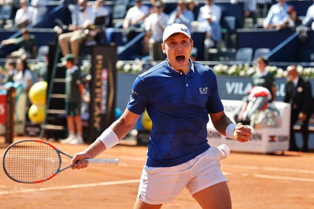 Hamad Medjedovic (SRB), APRIL 17, 2026 - Tennis : Hamad Medjedovic celebrate after a point during singles Quarter-finals match against Nuno Borges on the Barcelona Open Banc Sabadell tennis tournament at the Real Club de Tenis de Barcelona in Barcelona, Spain. Noxthirdxpartyxsales  aflo_327230710
