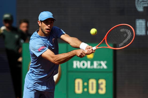 April 17, 2026, Barcelona, Barcelona, Spain: Nuno Borges of Portugal in action against Hamad Medjedovic of Serbia during the Quarter-finals tennis match of the Barcelona Open Banc Sabadell - Conde Godo 2026 Day 7 at Real Club de Tenis Barcelona on April 17, 2026 in Barcelona, Spain. Barcelona Open Banc Sabadell - Conde Godo 2026 Day 7  - ZUMAa181 20260417_zaa_a181_106 Copyright: xJavierxBorregox