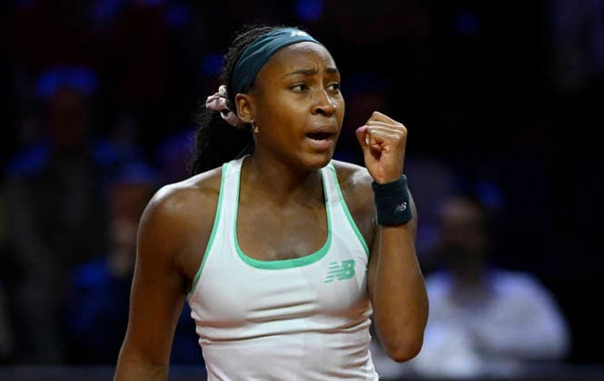 Coco Gauff (USA) Jubel Freude Emotion Tennis Damen Porsche-Cup Porsche Tennis Grand Prix GP Stuttgart 2026 Porsche Arena 11-19.04.2026 DFL REGULATIONS PROHIBIT ANY USE OF PHOTOGRAPHS AS IMAGE SEQUENCES AND OR QUASI-VIDEO Tennis Damen Porsche-Cup Porsche Tennis Grand Prix GP Stuttgart 2026