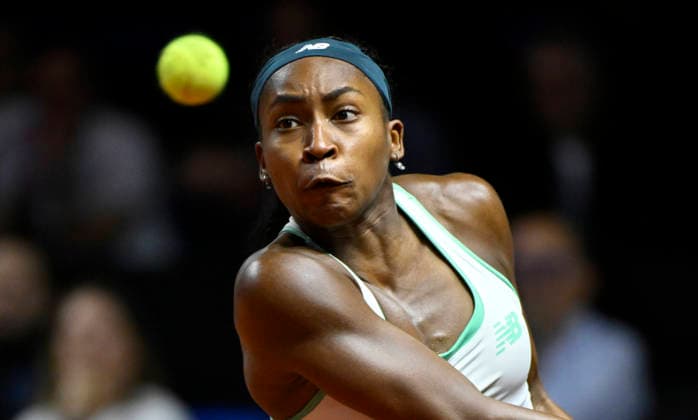 Coco Gauff (USA) Aktion Tennis Damen Porsche-Cup Porsche Tennis Grand Prix GP Stuttgart 2026 Porsche Arena 11-19.04.2026 DFL REGULATIONS PROHIBIT ANY USE OF PHOTOGRAPHS AS IMAGE SEQUENCES AND OR QUASI-VIDEO Tennis Damen Porsche-Cup Porsche Tennis Grand Prix GP Stuttgart 2026