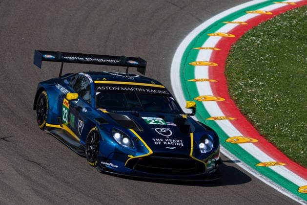 The 23 Aston Martin Vantage AMR LMGT3 of Hearth of Racing Team, driven by Gray NEWELL (USA), Dudu BARRICHELLO (BRA) and Johnny ADAM (GBR), in action during the FIA World Endurance Championship 6 Hours of Imola at Autodromo Enzo e Dino Ferrari in Imola, Italy, April 17-19, 2026. during WEC - 6 Hours of Imola, Endurance race in Imola, Italy, April 17 2026  Copyright: xDanielexPaglino IPAxSportx xipa-agency.netx xx IPA_74024145 IPA_Agency_IPA74024145