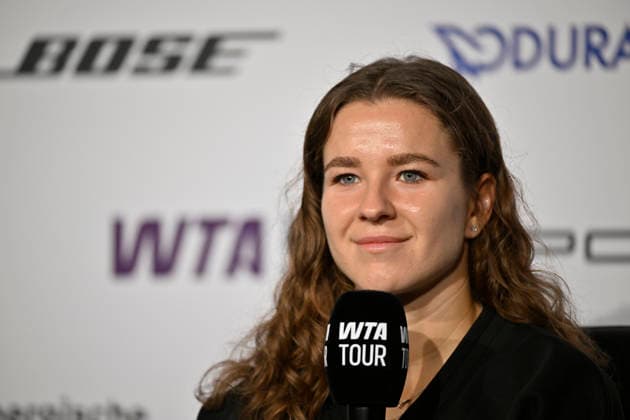 PK Pressekonferenz Karolina Muchova (CZE) Portrait Logo WTA, Tennis Damen Tennis Damen Porsche-Cup Porsche Tennis Grand Prix GP Stuttgart 2026 Porsche Arena 11-19.04.2026 DFL REGULATIONS PROHIBIT ANY USE OF PHOTOGRAPHS AS IMAGE SEQUENCES AND OR QUASI-VIDEO Tennis Damen Porsche-Cup Porsche Tennis Grand Prix GP Stuttgart 2026