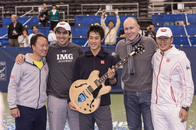 Feb. 15, 2015 - Memphis, TN, USA - Memphis, TN - February 15: Kei Nishikori(JPN) poses with michael chang and his coaches after defeating Kevin Anderson(RSA) 64 64 at the 2015 Memphis Open in Memphis, Tennesse. Photographer Andrew Patron. Copyright: xAndrewxPatronx