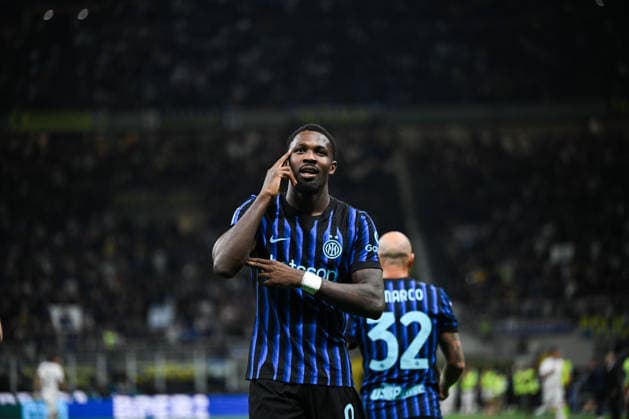 Marcus Thuram of Fc Inter celebrating after a goal during the Italian Serie A football match between Inter FC Internazionale and Cagliari Calcio on 17 of Avril 2026 at Giuseppe Meazza San Siro Siro stadium in Milan, Italy. Credit: Tiziano Ballabio  Copyright: xTizianoxBallabio IPAxSportx xipa-agency.netx xx IPA_74031075 IPA_Agency_IPA74031075