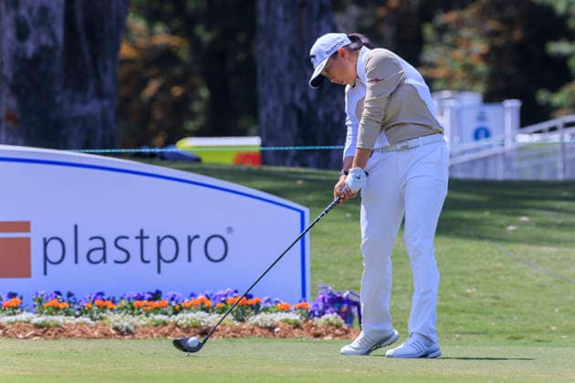 April 17, 2026, Tarzana, California, USA: Ruoning Yin swings at the 8th tee during Round 2 of the 2026 JM Eagle Championship Los Angeles on Friday April 17, 2026 at the Caballero Country Club in Tarzana, California. ARIANA RUIZ PI Tarzana USA - ZUMAp124 20260417_zaa_p124_031 Copyright: xArianaxRuizx