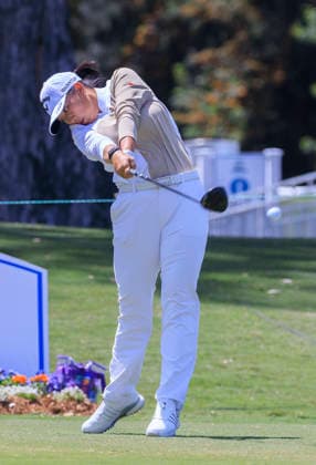 April 17, 2026, Tarzana, California, USA: Ruoning Yin swings at the 8th tee during Round 2 of the 2026 JM Eagle Championship Los Angeles on Friday April 17, 2026 at the Caballero Country Club in Tarzana, California. ARIANA RUIZ PI Tarzana USA - ZUMAp124 20260417_zaa_p124_034 Copyright: xArianaxRuizx