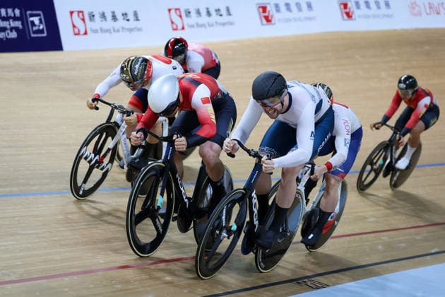 UCI Track World Cup: Hong Kong Picture by Alex Whitehead SWpix.com - 18 04 2026 - Cycling - UCI Track World Cup: Hong Kong - Hong Kong Velodrome, Tseung Kwan O, Hong Kong, China - Men™s Keirin Semifinals Copyright: x xSWpix.comx(t axPhotographyxHubxLtd)xAlexxWhitehead SWpix.comx SWP-3030-12755