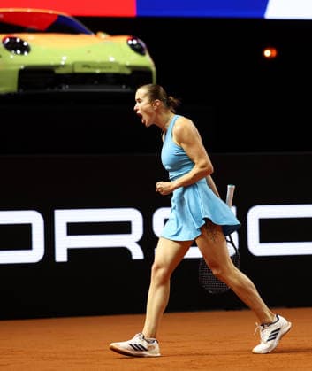 18.04.2026, Deutschland, Stuttgart, Tennis Porsche Tennis Grand Prix, Elina Svitolina (UKR) jubelt und ballt die Faust