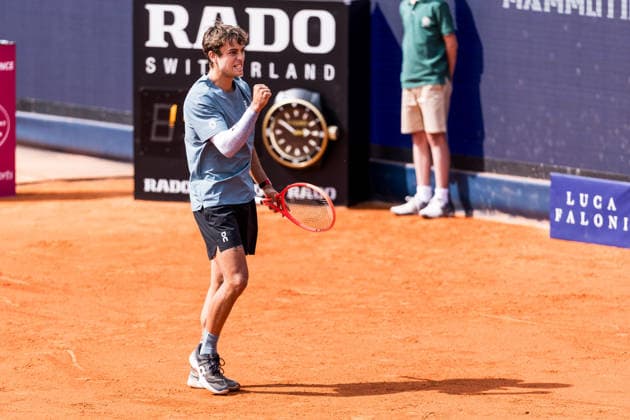 MUNICH, GERMANY - APRIL 18: Flavio Cobolli (ITA) cheers during the BMW Open by Bitpanda Singles match between Alexander Zverev (GER) vs Flavio Cobolli (ITA) at MTTC Iphitos on April 18, 2026 in Munich, Germany. Bavaria Germany Copyright: xSteffiexWunderlx