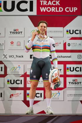 UCI Track World Cup: Hong Kong Picture by Alex Whitehead SWpix.com - 18 04 2026 - Cycling - UCI Track World Cup: Hong Kong - Hong Kong Velodrome, Tseung Kwan O, Hong Kong, China - Men™s Keirin Finals 1-6 Podium - Leigh Hoffman of Australia Wins Copyright: x xSWpix.comx(t axPhotographyxHubxLtd)xAlexxWhitehead SWpix.comx SWP-3030-12787