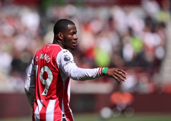 London, England, 18th April 2026. Dango Ouattara of Brentford during the Brentford vs Fulham Premier League match at Gtech Community Stadium, London. Picture credit should read: David Klein Sportimage EDITORIAL USE ONLY. No use with unauthorised audio, video, data, fixture lists, club league logos or live services. Online in-match use limited to 120 images, no video emulation. No use in betting, games or single club league player publications. SPI_DK_073_Brentford_Fulham SPI-4698-0073