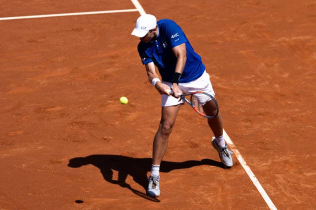 April 18, 2026, Barcelona, Barcelona, Spain: Serbian professional ATP, Tennis Herren Tour tennis player HAMAD MEDJEDOVIC (SRB) in action during the semifinals match against ANDREY RUBLEV (RUS) at the Barcelona Open Banc Sabadell ATP 500 tennis tournament at the Real Club de Tenis Barcelona on April 18, 2026 in Barcelona, Spain. Barcelona Spain - ZUMAs316 20260418_znp_s316_029 Copyright: xMartixSeguraxRamonedax