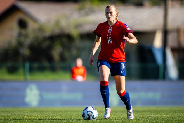 260418 Mathilde Harviken of Norway during the FIFA Women s World Cup Qualifier football match between Slovenia and Norway on April 18, 2026 in Ptuj. Photo: Marius Simensen BILDBYRAN COP 238 MM0066 bbeng dam FIFA World Cup, WM, Weltmeisterschaft, Fussball qualifiers football fotball fotboll landskamp norge norway slovenia slovenien soccer vm kvalik vm-kvalifisering kvinner Copyright: MARIUSxSIMENSEN BB260418BB776