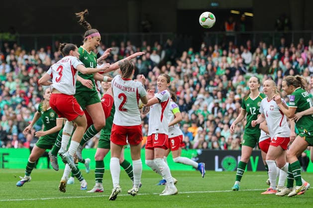 2027 FIFA Women s World Cup Qualifier, Aviva Stadium, Dublin 18 4 2026 Republic of Ireland vs Poland Ireland s Caitlin Hayes heads at goal Caitlin Hayes heads at goal 18 4 2026  Copyright: x INPHO RyanxByrnex RB2_7306