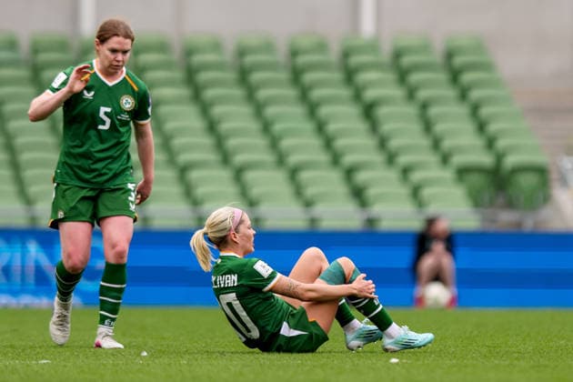 2027 FIFA Women s World Cup Qualifier, Aviva Stadium, Dublin 18 4 2026 Republic of Ireland vs Poland Ireland s Denise O Sullivan goes down with an injury Denise O Sullivan goes down with an injury 18 4 2026  Copyright: x INPHO RyanxByrnex RB1_9171