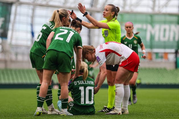 2027 FIFA Women s World Cup Qualifier, Aviva Stadium, Dublin 18 4 2026 Republic of Ireland vs Poland Ireland s Denise O Sullivan goes down with an injury Denise O Sullivan goes down with an injury 18 4 2026  Copyright: x INPHO RyanxByrnex RB2_7779