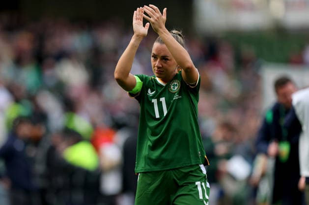 2027 FIFA Women s World Cup Qualifier, Aviva Stadium, Dublin 18 4 2026 Republic of Ireland vs Poland Ireland s Katie McCabe celebrates after the match Katie McCabe celebrates after the match 18 4 2026  Copyright: x INPHO RyanxByrnex RB1_0234