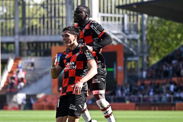 FC Lorient v Olympique de Marseille - Ligue 1 McDonald s 2025 2026 12 Bamba DIENG (fcl) - 77 Panos KATSERIS (fcl) during the Ligue 1 McDonald s match between FC Lorient and Olympique de Marseille at Stade du Moustoir on April 18, 2026 in Lorient, France. Lorient France  Copyright: xFEPx 776348356