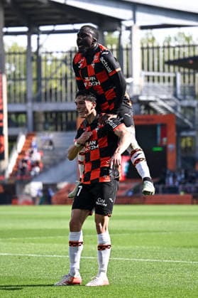 FC Lorient v Olympique de Marseille - Ligue 1 McDonald s 2025 2026 12 Bamba DIENG (fcl) - 77 Panos KATSERIS (fcl) during the Ligue 1 McDonald s match between FC Lorient and Olympique de Marseille at Stade du Moustoir on April 18, 2026 in Lorient, France. Lorient France  Copyright: xFEPx 776348356