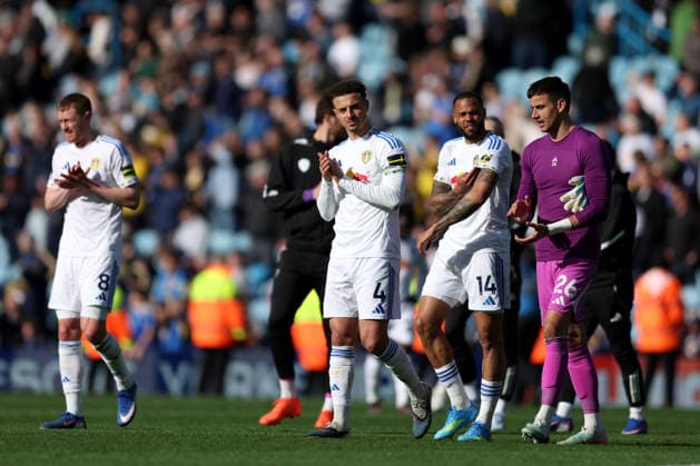 Leeds, England, 18th April 2026. Ethan Ampadu of Leeds United applauds the fans following the Leeds United vs Wolverhampton Wanderers Premier League match at Elland Road, Leeds. Picture credit should read: Jessica Hornby Sportimage EDITORIAL USE ONLY. No use with unauthorised audio, video, data, fixture lists, club league logos or live services. Online in-match use limited to 120 images, no video emulation. No use in betting, games or single club league player publications. SPI_055_JH_LEEDS_UNITED_WOLVES SPI-4700-0055