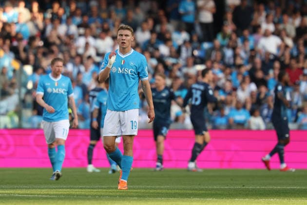 Napoli™s Rasmus Hojlund during the Serie A soccer match between Napoli and Lazio at the Diego Armando Maradona Stadium in Naples, southern italy - Saturday , April 18 , 2026. - Soccer .  Copyright: xAlessandroxGarofalo LaPressex