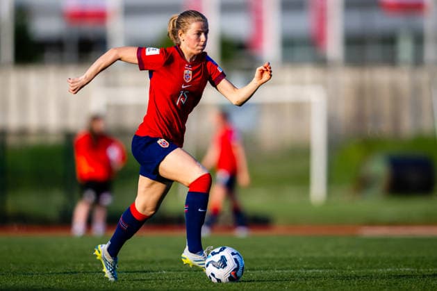 260418 Justine Kielland of Norway during the FIFA Women s World Cup Qualifier football match between Slovenia and Norway on April 18, 2026 in Ptuj. Photo: Marius Simensen BILDBYRAN COP 238 MM0066 bbeng dam FIFA World Cup, WM, Weltmeisterschaft, Fussball qualifiers football fotball fotboll landskamp norge norway slovenia slovenien soccer vm kvalik vm-kvalifisering kvinner Copyright: MARIUSxSIMENSEN BB260418ZS005