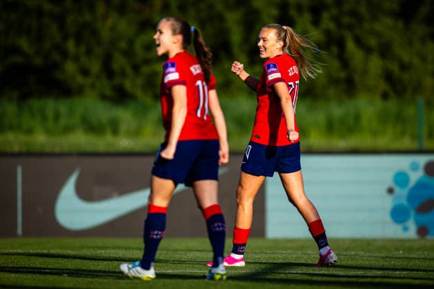 260418 Synne Sofie Kinden Jensen of Norway celebrates after scoring the 1-2 goal during the FIFA Women s World Cup Qualifier football match between Slovenia and Norway on April 18, 2026 in Ptuj. Photo: Marius Simensen BILDBYRAN COP 238 MM0066 bbeng dam FIFA World Cup, WM, Weltmeisterschaft, Fussball qualifiers football fotball fotboll jubel landskamp norge norway slovenia slovenien soccer vm kvalik vm-kvalifisering kvinner Copyright: MARIUSxSIMENSEN BB260418ZG009