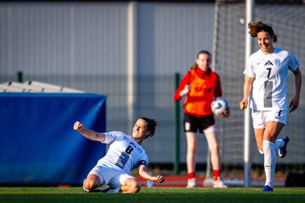 260418 Mateja Zver of Slovenia celebrates after scoring the 2-2 goal on a penalty kick during the FIFA Women s World Cup Qualifier football match between Slovenia and Norway on April 18, 2026 in Ptuj. Photo: Marius Simensen BILDBYRAN COP 238 MM0066 bbeng dam FIFA World Cup, WM, Weltmeisterschaft, Fussball qualifiers football fotball fotboll jubel landskamp norge norway slovenia slovenien soccer vm kvalik vm-kvalifisering kvinner Copyright: MARIUSxSIMENSEN BB260418ZL006