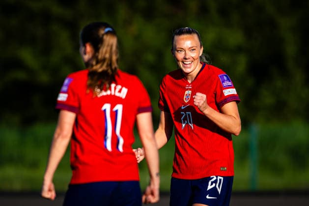 260418 Synne Sofie Kinden Jensen of Norway celebrates after scoring the 1-2 goal during the FIFA Women s World Cup Qualifier football match between Slovenia and Norway on April 18, 2026 in Ptuj. Photo: Marius Simensen BILDBYRAN COP 238 MM0066 bbeng dam FIFA World Cup, WM, Weltmeisterschaft, Fussball qualifiers football fotball fotboll jubel landskamp norge norway slovenia slovenien soccer vm kvalik vm-kvalifisering kvinner Copyright: MARIUSxSIMENSEN BB260418ZP011