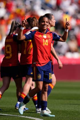 April 18, 2026, Cordoba, Cordoba, Spain: Vicky Lopez of Spain celebrates a goal during the European WomenÃ¢â‚¬â ¢s qualifiers for the FIFA WomenÃ¢â‚¬â ¢s World Cup 2027, League Phase MD4, football match played between Spain and Ukraine at Bahrain Victorious Nuevo Arcangel stadium on April 18, 2026, in Cordoba, Spain. Cordoba Spain - ZUMAa181 20260418_zaa_a181_133 Copyright: xDennisxAgyemanx