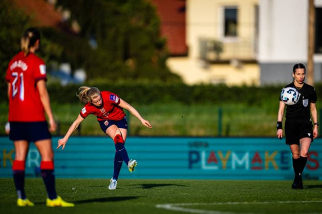 260418 Justine Kielland of Norway during the FIFA Women s World Cup Qualifier football match between Slovenia and Norway on April 18, 2026 in Ptuj. Photo: Marius Simensen BILDBYRAN COP 238 MM0066 bbeng dam FIFA World Cup, WM, Weltmeisterschaft, Fussball qualifiers football fotball fotboll landskamp norge norway slovenia slovenien soccer vm kvalik vm-kvalifisering kvinner Copyright: MARIUSxSIMENSEN BB260418ZS012