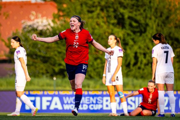 260418 Signe Gaupset of Norway celebrates after scoring the 2-3 goal during the FIFA Women s World Cup Qualifier football match between Slovenia and Norway on April 18, 2026 in Ptuj. Photo: Marius Simensen BILDBYRAN COP 238 MM0066 bbeng dam FIFA World Cup, WM, Weltmeisterschaft, Fussball qualifiers football fotball fotboll jubel landskamp norge norway slovenia slovenien soccer vm kvalik vm-kvalifisering kvinner Copyright: MARIUSxSIMENSEN BB260418ZO018