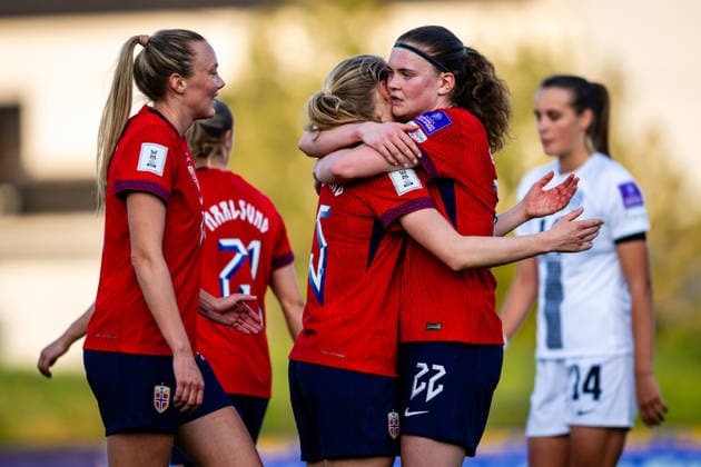 260418 Signe Gaupset of Norway celebrates after scoring the 2-3 goal during the FIFA Women s World Cup Qualifier football match between Slovenia and Norway on April 18, 2026 in Ptuj. Photo: Marius Simensen BILDBYRAN COP 238 MM0066 bbeng dam FIFA World Cup, WM, Weltmeisterschaft, Fussball qualifiers football fotball fotboll jubel landskamp norge norway slovenia slovenien soccer vm kvalik vm-kvalifisering kvinner Copyright: MARIUSxSIMENSEN BB260418ZR013