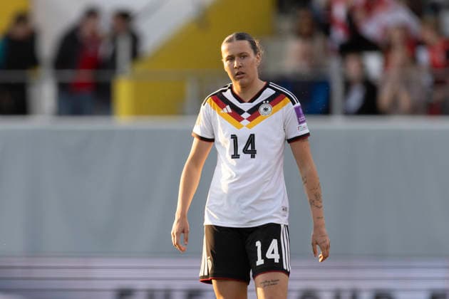 AUT, Ried im Innkreis, Fußball, Frauen WM Qualifikation, 4. Spieltag, Oesterreich vs. Deutschland im Bild v.l.: Larissa Muehlhaus (Germany 14), 18.04.2026, BWT X Oberoesterreichische Arena Ried im Innkreis UEFA REGULATIONS PROHIBIT ANY USE OF PHOTOGRAPHS AS IMAGE SEQUENCES AND OR QUASI-VIDEO, Copyright: HMBxMedia PaulxFritz